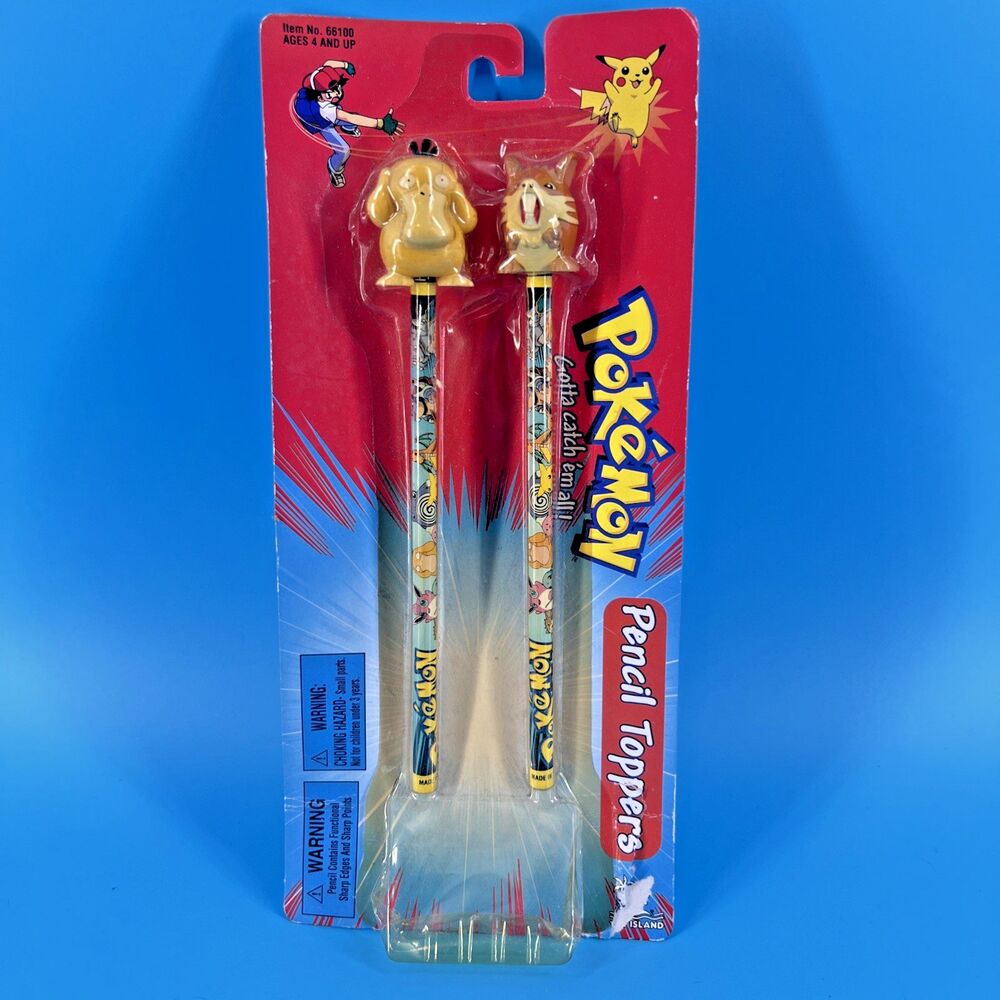 Vintage 1999 Psyduck & Raticate Pencil Topper Pokemon Toy Island New (damaged)